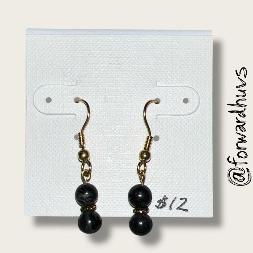Bundle Sale 3 for $15 | Handcrafted Black & Gold Beaded Dangle Earrings